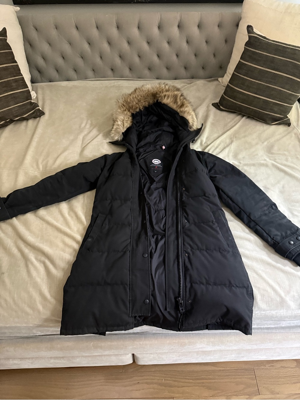 Canada Goose Black Women's Parka with Real Fur Trimmed Hood Shelburne Style